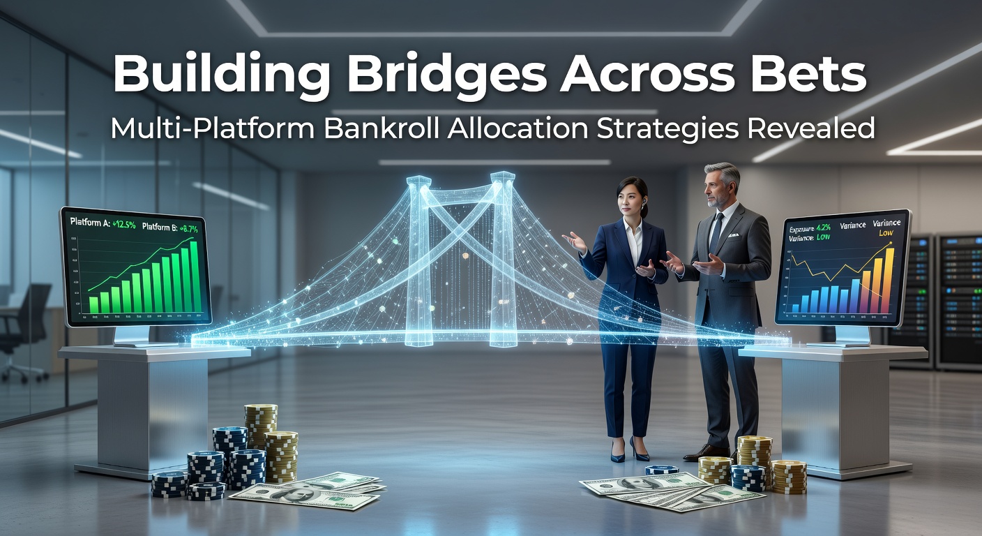 Colorful chart showing bankroll divided across sportsbooks, casinos, and poker sites with bridges connecting platforms