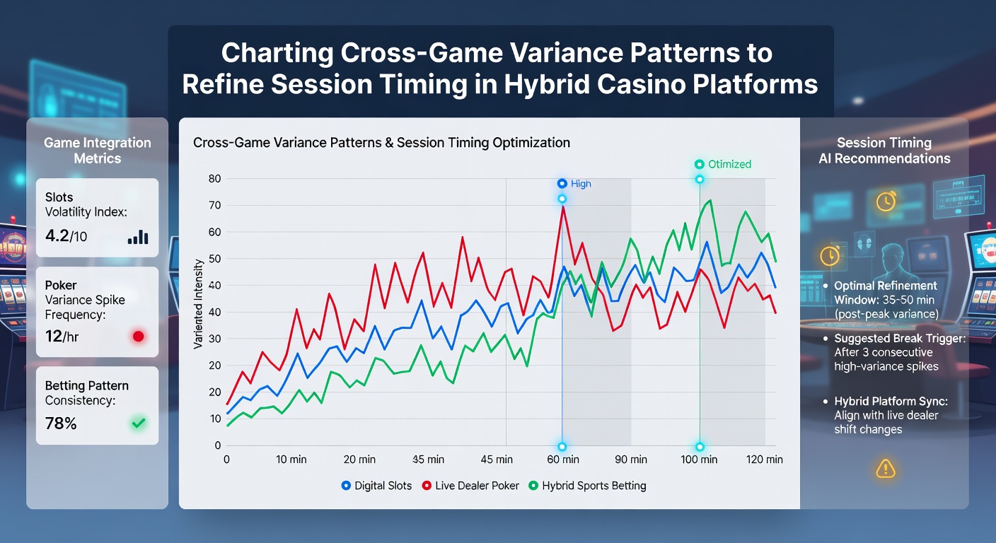 Screenshot of a hybrid casino dashboard illustrating real-time variance tracking and session timing recommendations