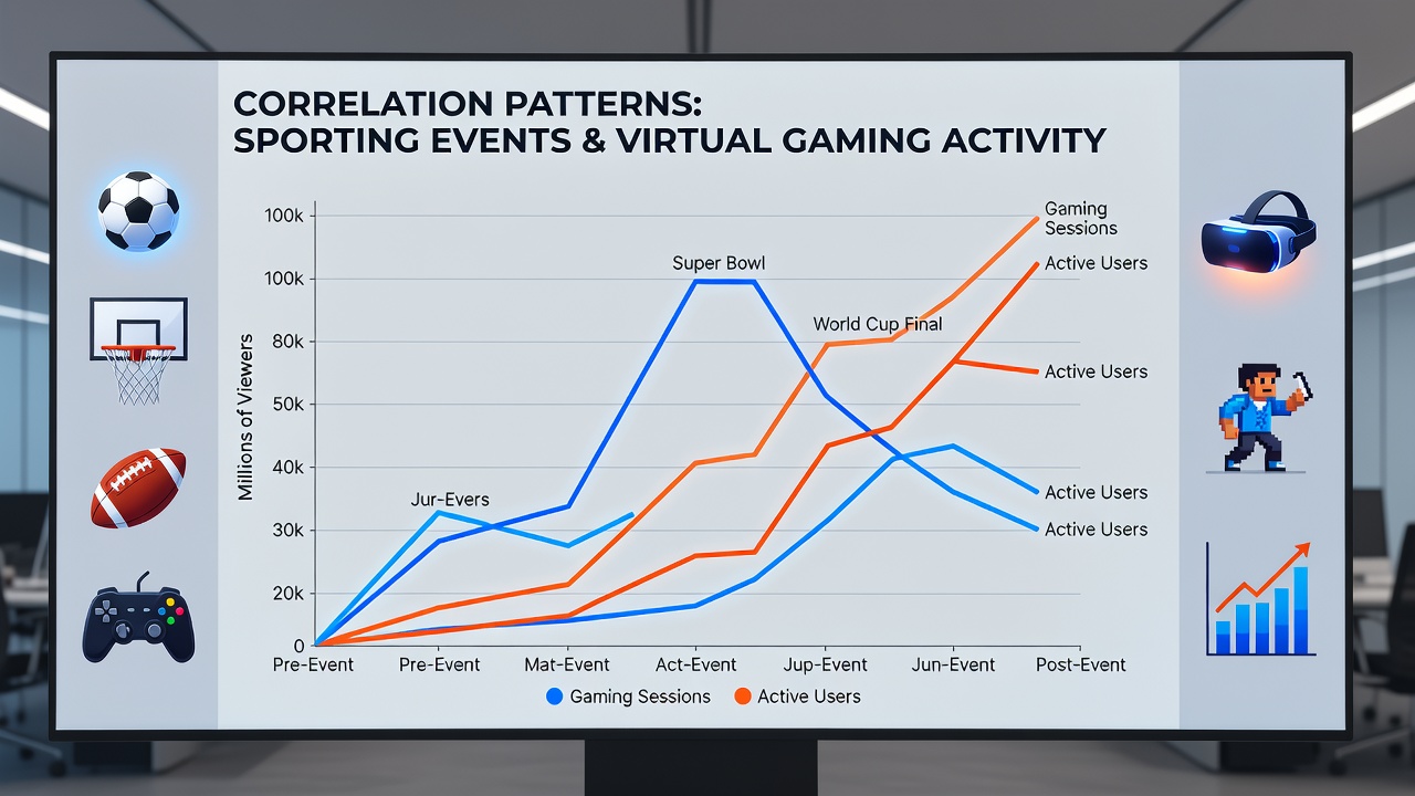 Infographic displaying percentage increases in virtual gaming metrics during past Super Bowl, World Cup, and Olympic events