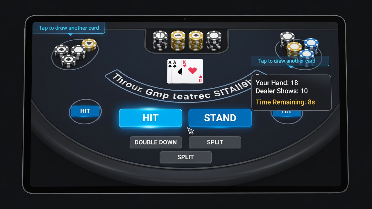 Close-up view of blackjack interface highlighting animated card reveals and payout notifications