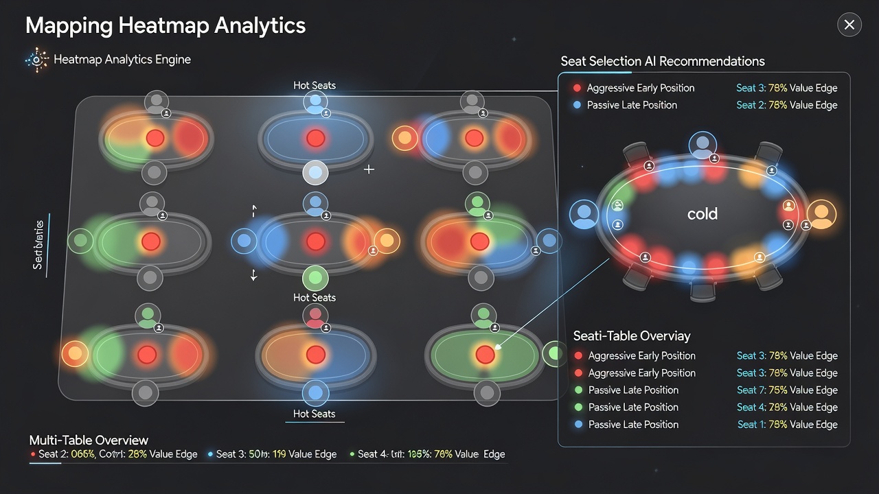Detailed heatmap chart mapping seat selection against win rates in online multi-table poker tournaments