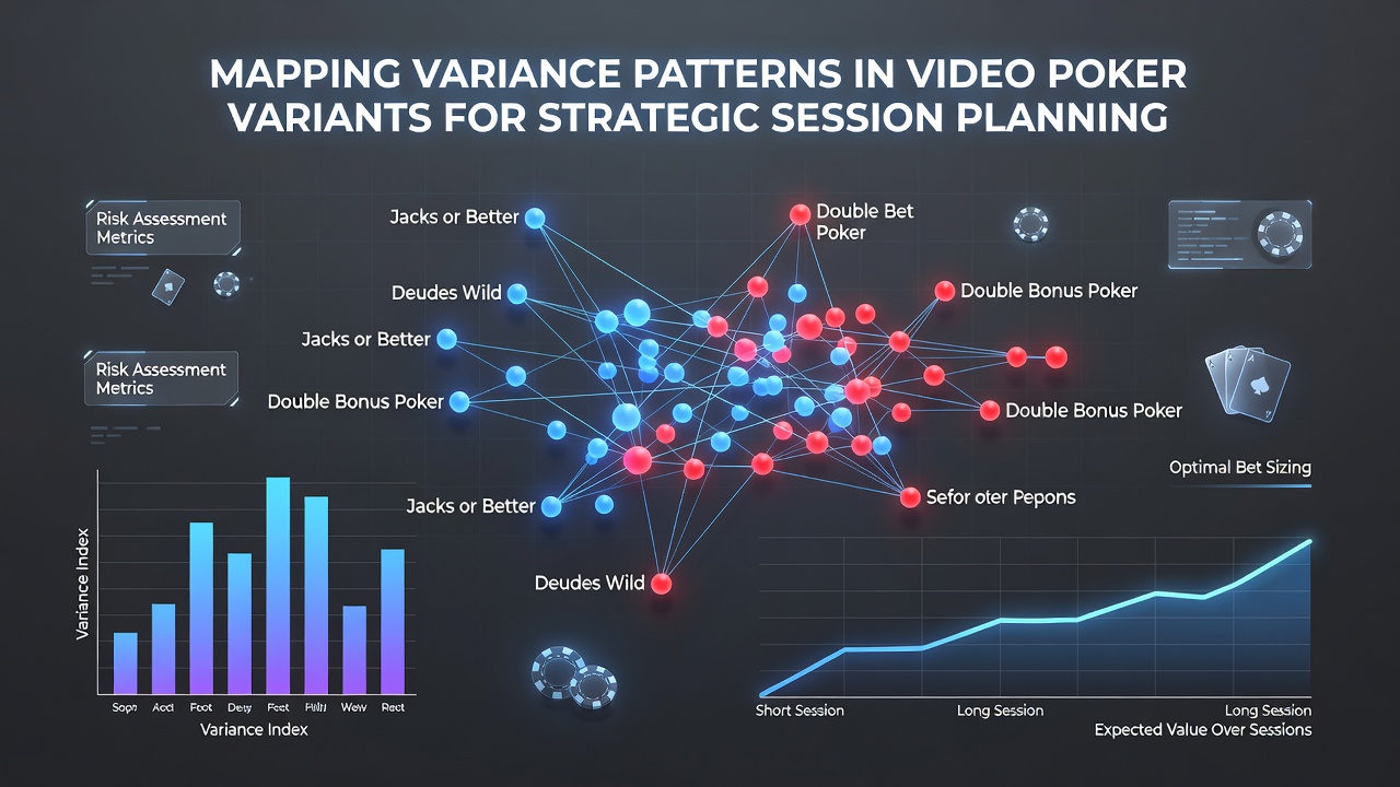 Chart displaying variance levels across multiple video poker paytables with color-coded risk indicators
