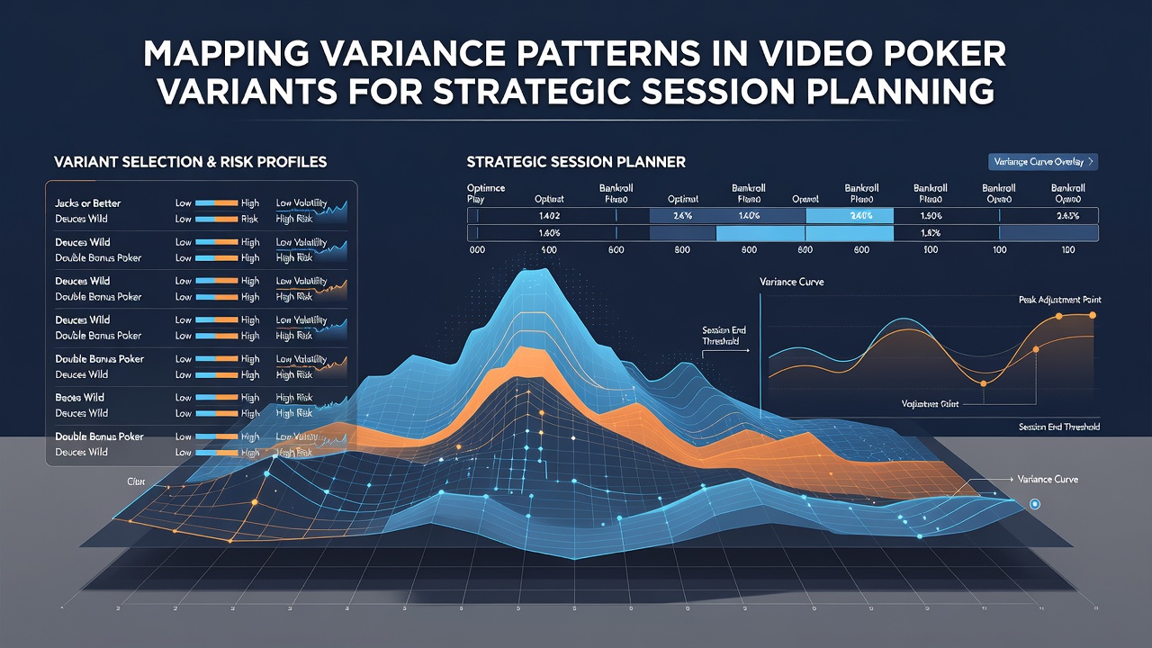 Graph illustrating bankroll trajectories for low versus high variance video poker sessions over time