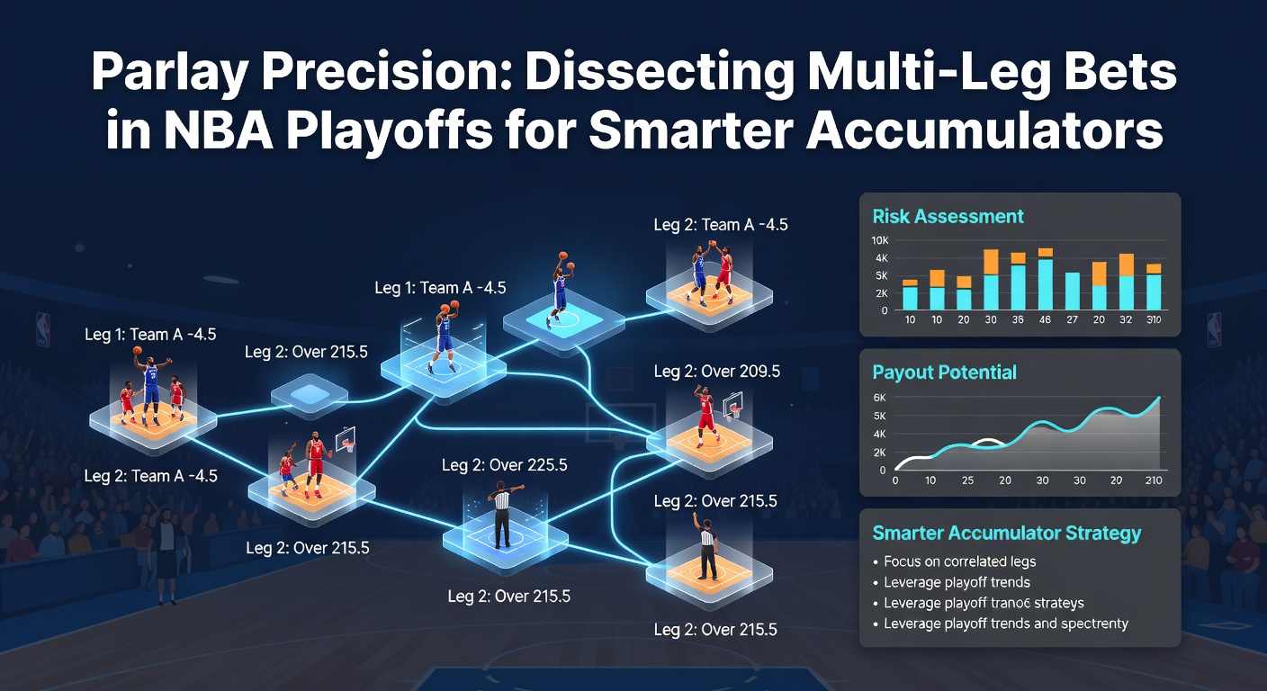 Visual breakdown of a four-leg NBA parlay bet during playoffs, showing interconnected wager outcomes and payout potential