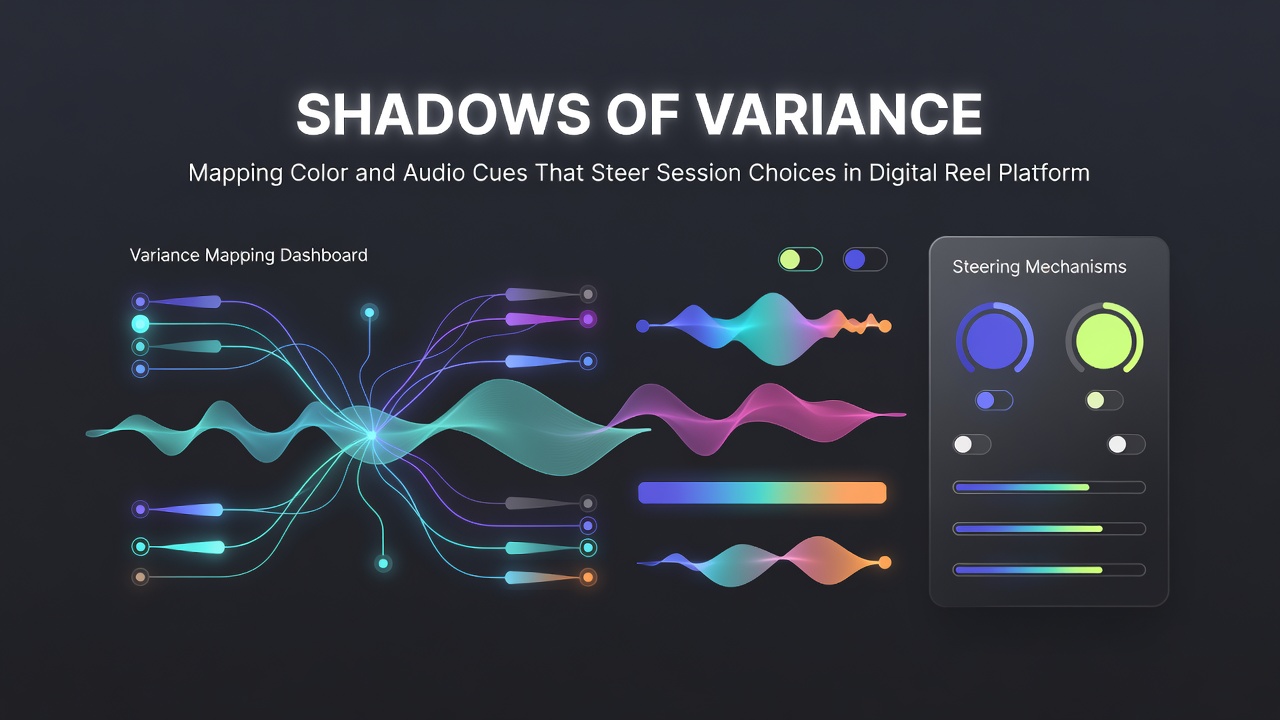 Split-screen view of slot reels with synchronized color shifts and waveform visualizations illustrating cue-driven player retention data